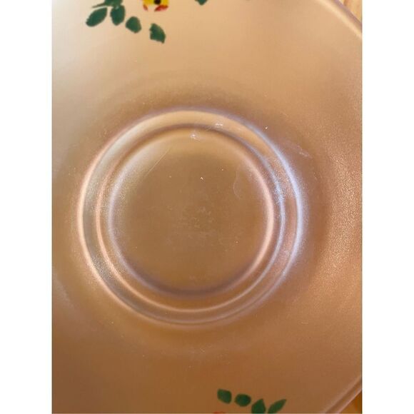 Vtg Pink Depression Frosted Glass Flower Hand Painted 2 Handle Dish 8.75” - Picture 2 of 8